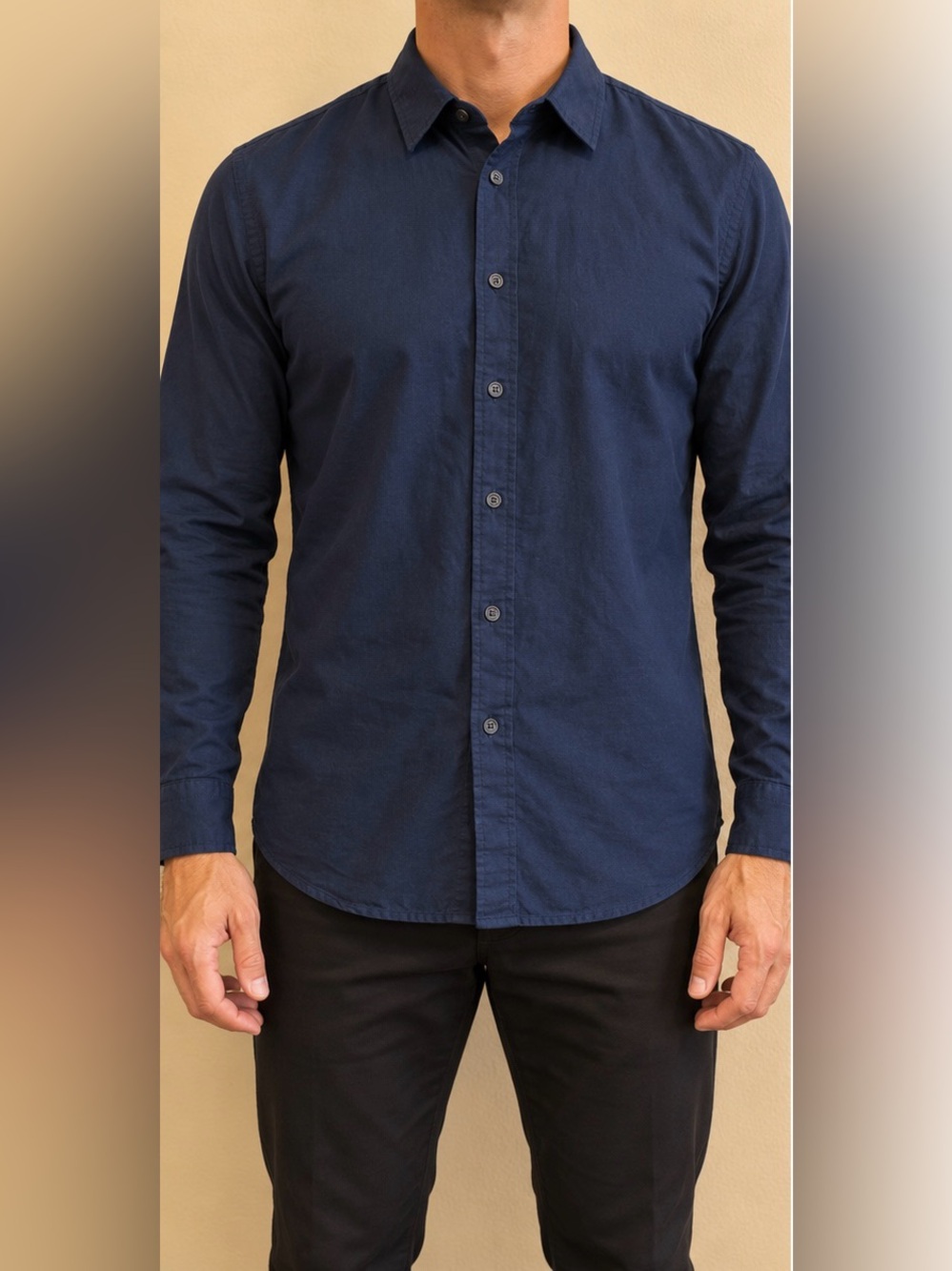 Banana Republic Navy Button-Down Long Sleeve Linen-Blend Men’s Shirt
